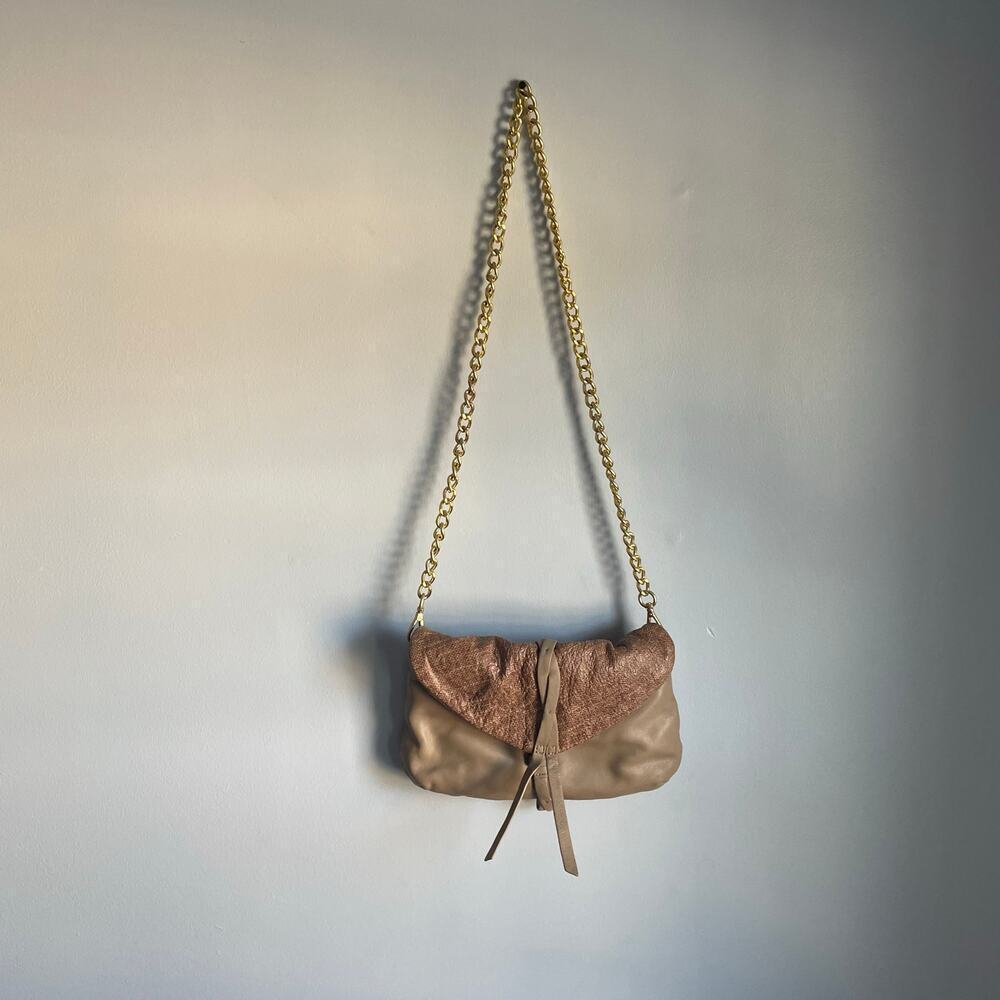 Nanette Lepore Two tone Brown Leather Crossbody Magnetic Closure Bag with Tassel